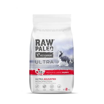 Hrană uscată pentru câini Raw Paleo Ultra Beef Medium&Large Puppy 2kg