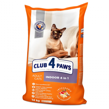 Hrana uscata pentru pisici adulte care traiesc in interior, CLUB 4 PAWS PREMIUM INDOOR 4 IN , 14 kg