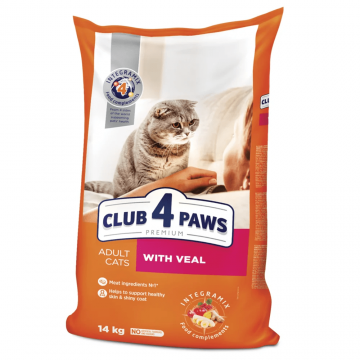 Hrana uscata pentru pisici adulte, CLUB 4 PAWS PREMIUM, vitel, 14 kg