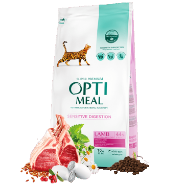 Hrana uscata pentru pisici adulte cu digestie sensibila, Super Premium OPTIMEAL DRY FOOD, miel, 10 kg