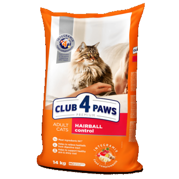 Hrana uscata pentru pisici adulte, cu efect de eliminare a ghemotoacelor de blana, CLUB 4 PAWS PREMIUM, 14 kg