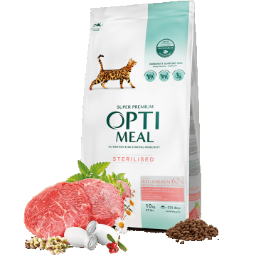 Hrana uscata pentru pisici adulte, Sup[er Premium OPTIMEAL DRY FOOD, vita si sorg, 10kg