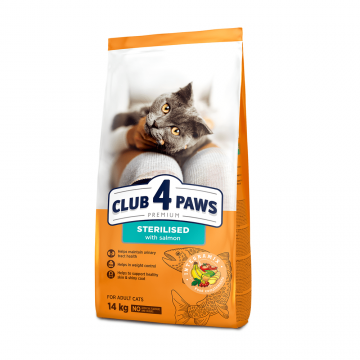 Hrana uscata pentru pisici sterilizate, CLUB 4 PAWS PREMIUM, somon, 14 kg