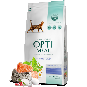 Hrana uscata pentru pisici sterilizate, Super Premium OPTIMEAL DRY FOOD, somon, 10 kg