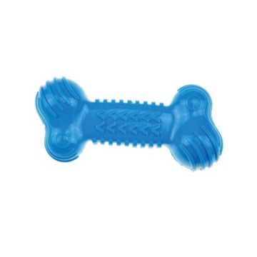 Os din cauciuc cu sfoara, FUNBONE M-PETS, albastru, 18x8x5 cm