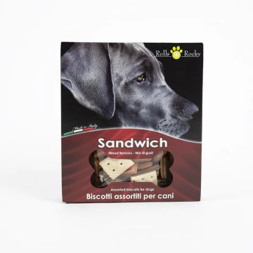 Recompense crocante pentru caini ROLLS ROCKY Sandwich, biscuiti cu carne, 300g