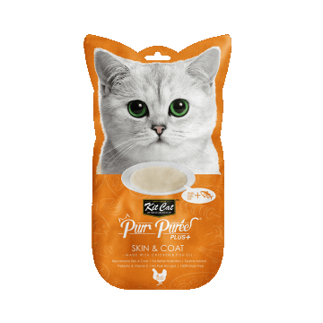 Recompense lichde pentru pisici Kit Cat Purr Puree Plus+ Skin & Coat , pui si ulei de peste, 4x15g