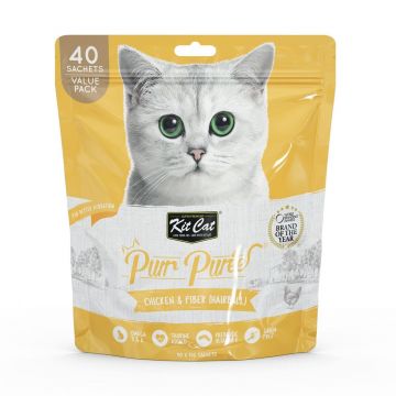 Recompense lichde pentru pisici Kit Cat Purr Puree, pui si fibre, Hairball, 40 x 15g