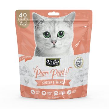 Recompense lichde pentru pisici Kit Cat Purr Puree, pui si somon, 40 x 15g