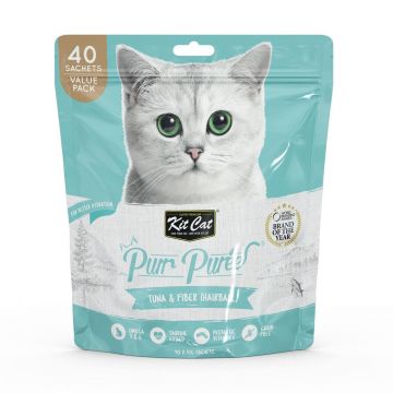 Recompense lichde pentru pisici Kit Cat Purr Puree, ton si fibre, Hairball, 40 x 15g