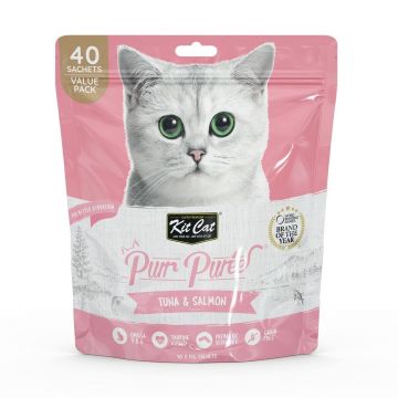 Recompense lichde pentru pisici Kit Cat Purr Puree, ton si somon, 40 x 15g