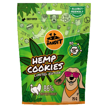 Recompense pentru caini Mr. Bandit HEMP COOKIES, curcan, 75 g