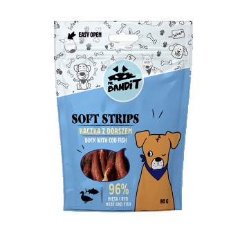 Recompense pentru caini Mr. Bandit SOFT STRIPS, rata si cod, 80 g