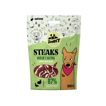 Recompense pentru caini, Mr Bandit STEAKS, iepure si rata, 500g