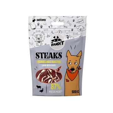 Recompense pentru caini, Mr Bandit STEAKS, miel si rata, 500g