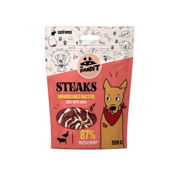 Recompense pentru caini, Mr Bandit STEAKS, vita si rata, 500g