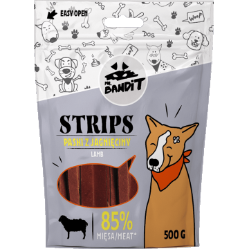 Recompense pentru caini Mr. Bandit STRIPS, miel, 500 g