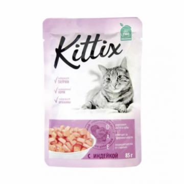 Hrana umeda pentru pisici adulte KITTIX, curcan, 85G Hrana umeda pentru pisici adulte KITTIX, curcan, 85G