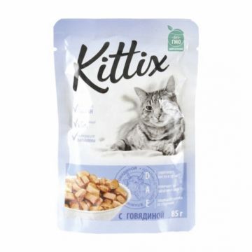 Hrana umeda pentru pisici adulte KITTIX, vita, 85G Hrana umeda pentru pisici adulte KITTIX, vita, 85G