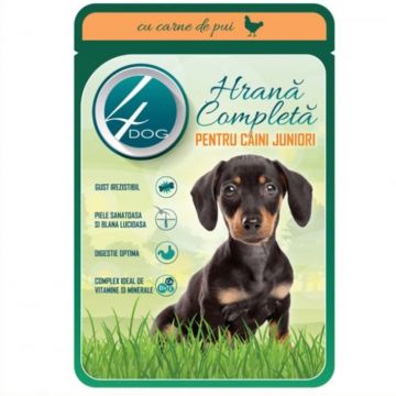 Hrana umeda pentru caini 4Dog Junior cu pui 100 gr Hrana umeda pentru caini 4Dog Junior cu pui 100 gr