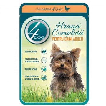Hrana umeda pentru caini 4Dog Mini Adult cu pui 100 gr Hrana umeda pentru caini 4Dog Mini Adult cu pui 100 gr