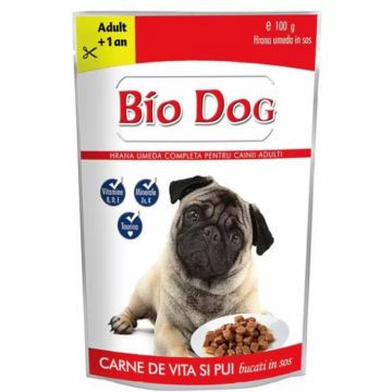 Hrana umeda pentru caini Biodog cu pui vita 100 gr Hrana umeda pentru caini Biodog cu pui vita 100 gr