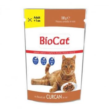 Hrana umeda pentru pisici Biocat cu curcan in sos 100 gr Hrana umeda pentru pisici Biocat cu curcan in sos 100 gr