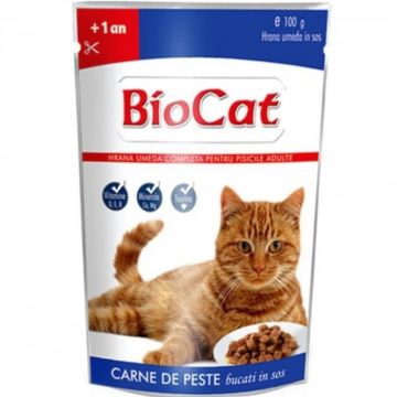 Hrana umeda pentru pisici Biocat cu peste in sos 100 gr Hrana umeda pentru pisici Biocat cu peste in sos 100 gr