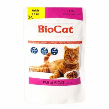Hrana umeda pentru pisici Biocat cu pui ficat in sos 100 gr Hrana umeda pentru pisici Biocat cu pui ficat in sos 100 gr