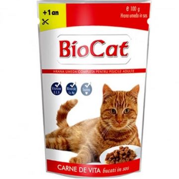 Hrana umeda pentru pisici Biocat cu vita in sos 100 gr Hrana umeda pentru pisici Biocat cu vita in sos 100 gr