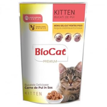 Hrana umeda pentru pisici Biocat Kitten cu pui in sos 85 gr Hrana umeda pentru pisici Biocat Kitten cu pui in sos 85 gr