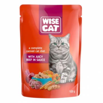 Hrana umeda pentru pisici Wise cu vita 100 gr Hrana umeda pentru pisici Wise cu vita 100 gr
