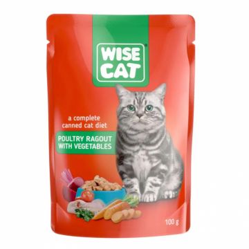 Hrana umeda pentru pisici Wise cu tocana de pasare si legume 100 gr Hrana umeda pentru pisici Wise cu tocana de pasare si legume 100 gr