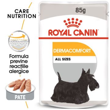 Royal Canin Dermacomfort Adult hrana umeda caine, prevenirea iritatiilor pielii (pate), 85 g