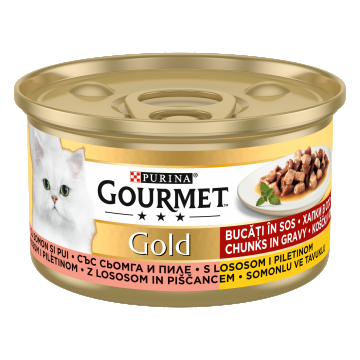 Gourmet Gold Bucatele de Carne in Sos, Pui si Somon, 85 g